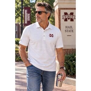 Mississippi State Bulldogs Men's Polo White Gray Stripe Performance Shirt